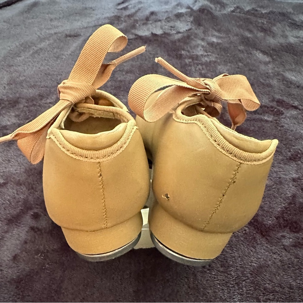 Capezio Tan Tap Shoes with Ribbon - Picture 3 of 8